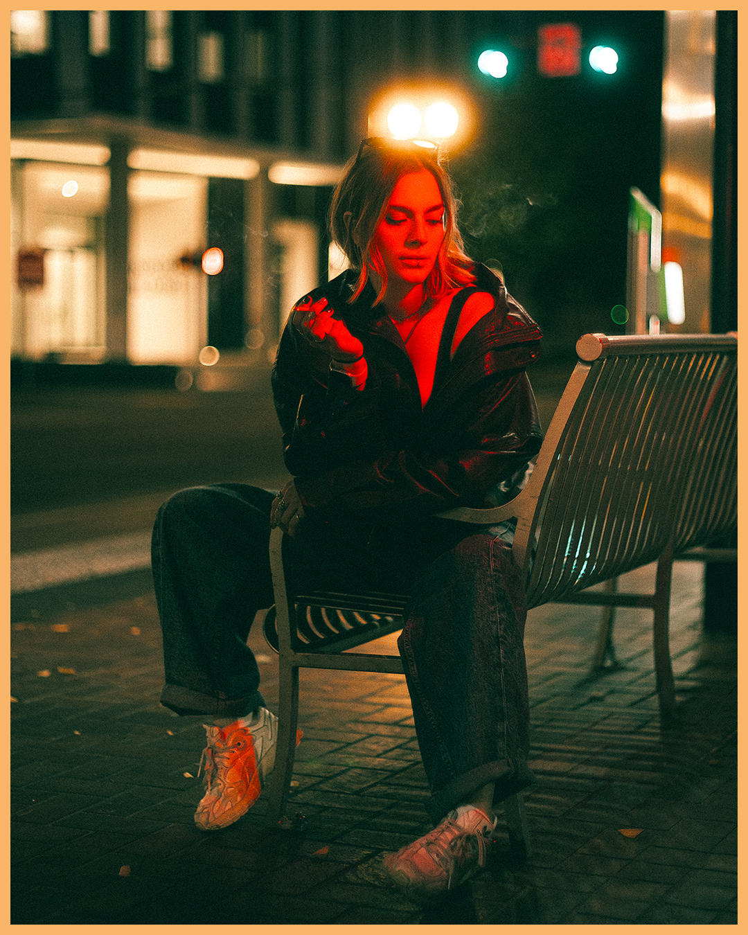 Cinematic Night Portraits in Portland: Red Light, Neon, and Double Exposures — photograph 12 of 20